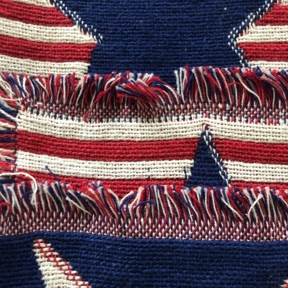 Country Americana Stars Stripes Placemats X6 Red White Blue Fringe Edge 18X13”